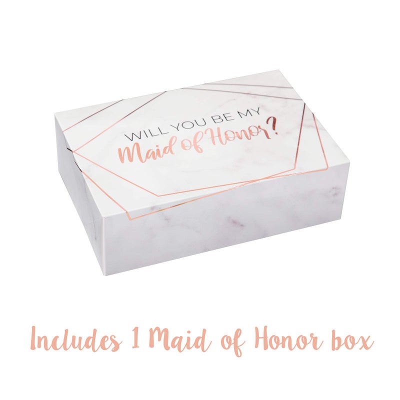 Pop Fizz Designs Bridesmaid Proposal Box Set I 10 Pack I 1 Maid of Honor Proposal Box and 9 Will You be My Bridesmaid Boxes I Marble with Gold Foil Bridesmaid Box for Bridesmaid Gifts - Image 3